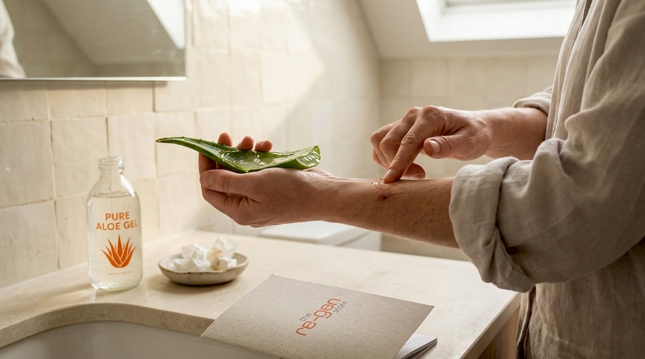 Hands applying aloe vera gel for wound care