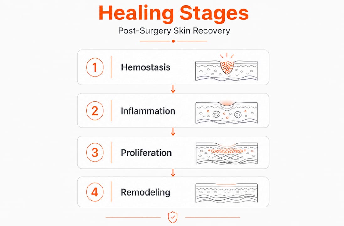 Infographic showing four stages of skin healing