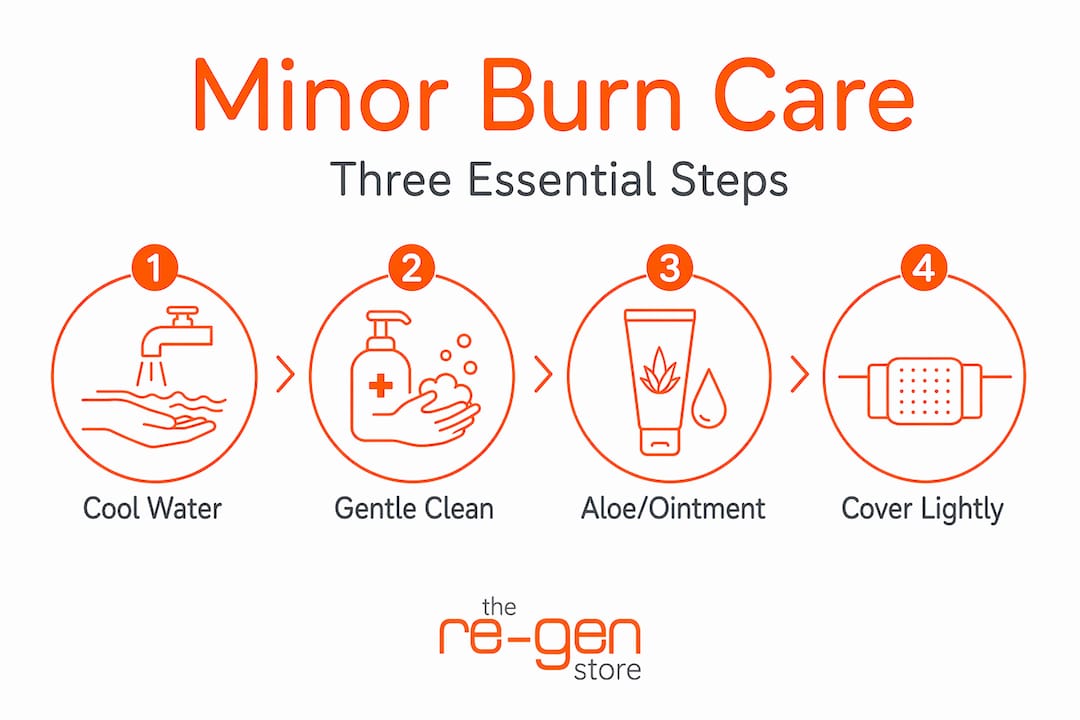 Infographic showing key minor burn care steps
