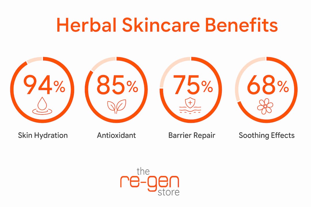 Infographic highlighting herbal skincare benefits with stats