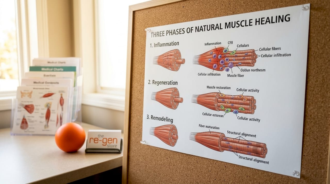 Clinical poster showing muscle healing phases