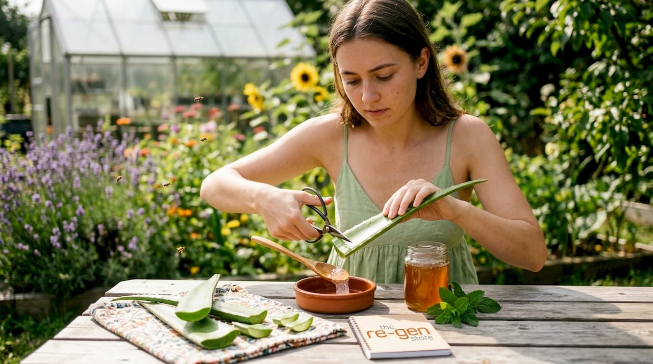 Close-up of hands preparing fresh aloe vera gel