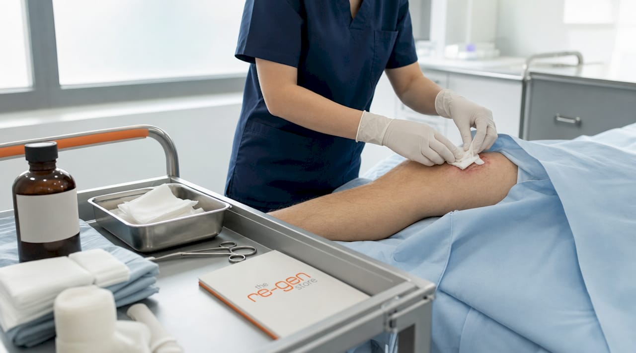 Hands cleaning surgical wound in clinic