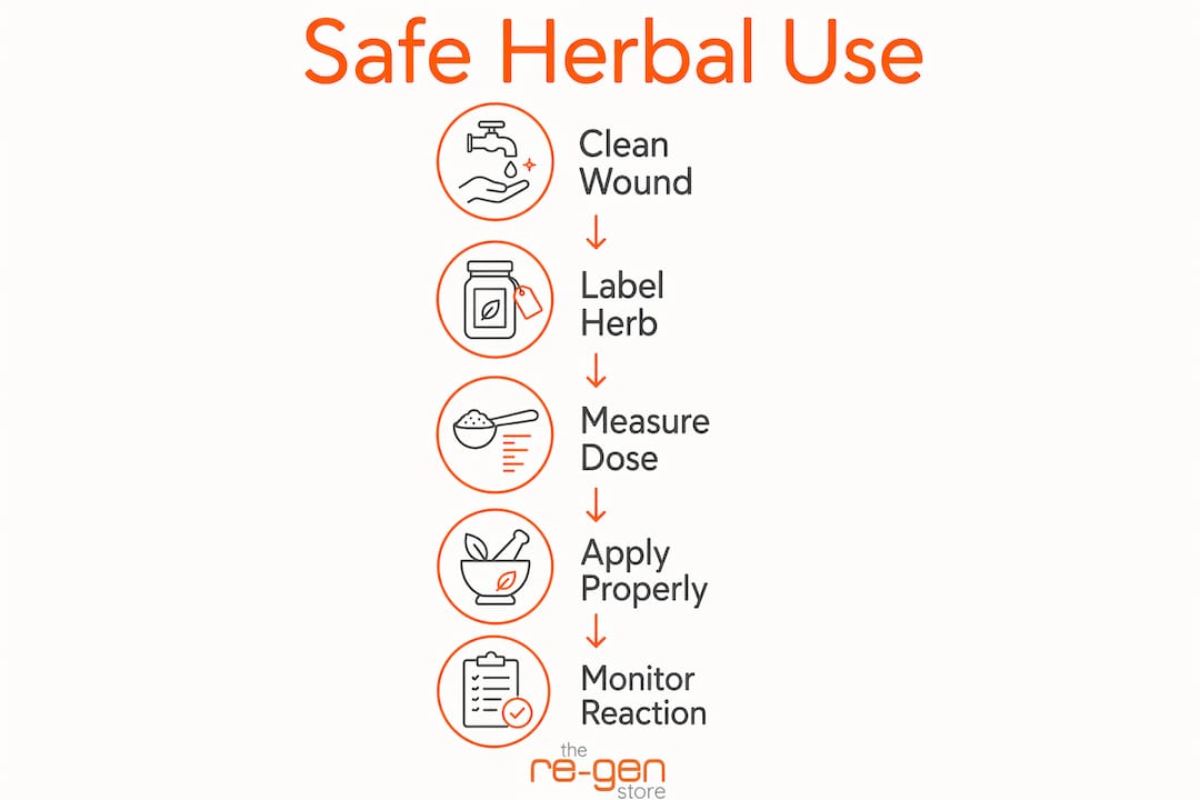 Infographic showing safe steps for herbal first aid application