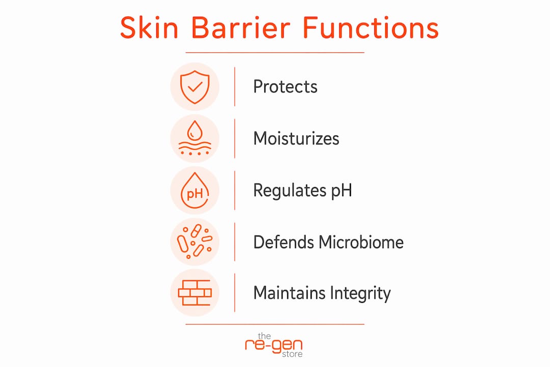 Infographic illustrating key skin barrier functions in sequence