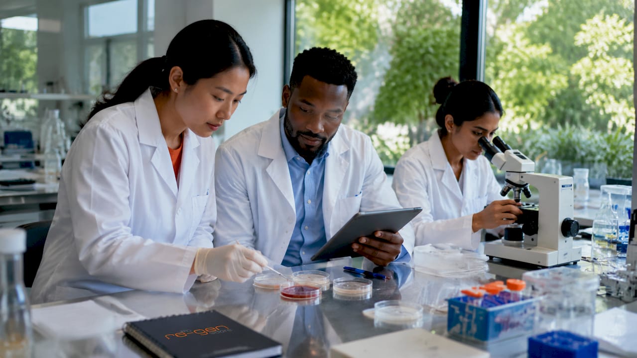 Scientists examining skin microbiome samples