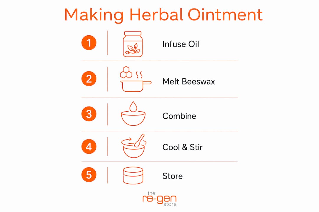 Infographic showing steps to make herbal ointment