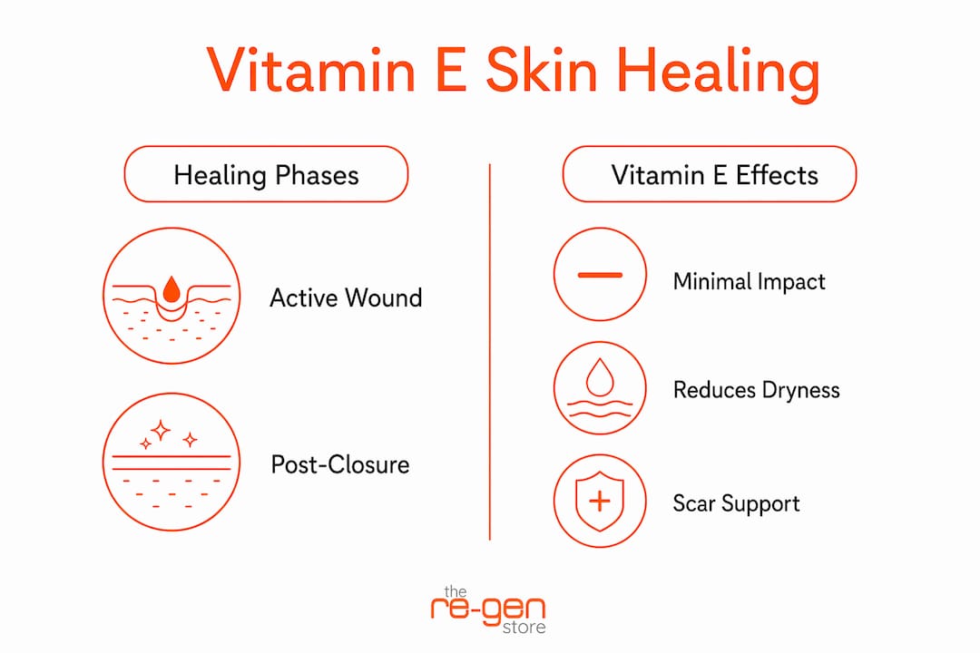 Infographic comparing vitamin E effects in wound healing phases
