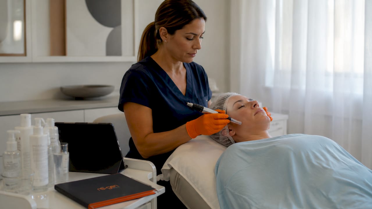 Clinician preparing microneedling on patient
