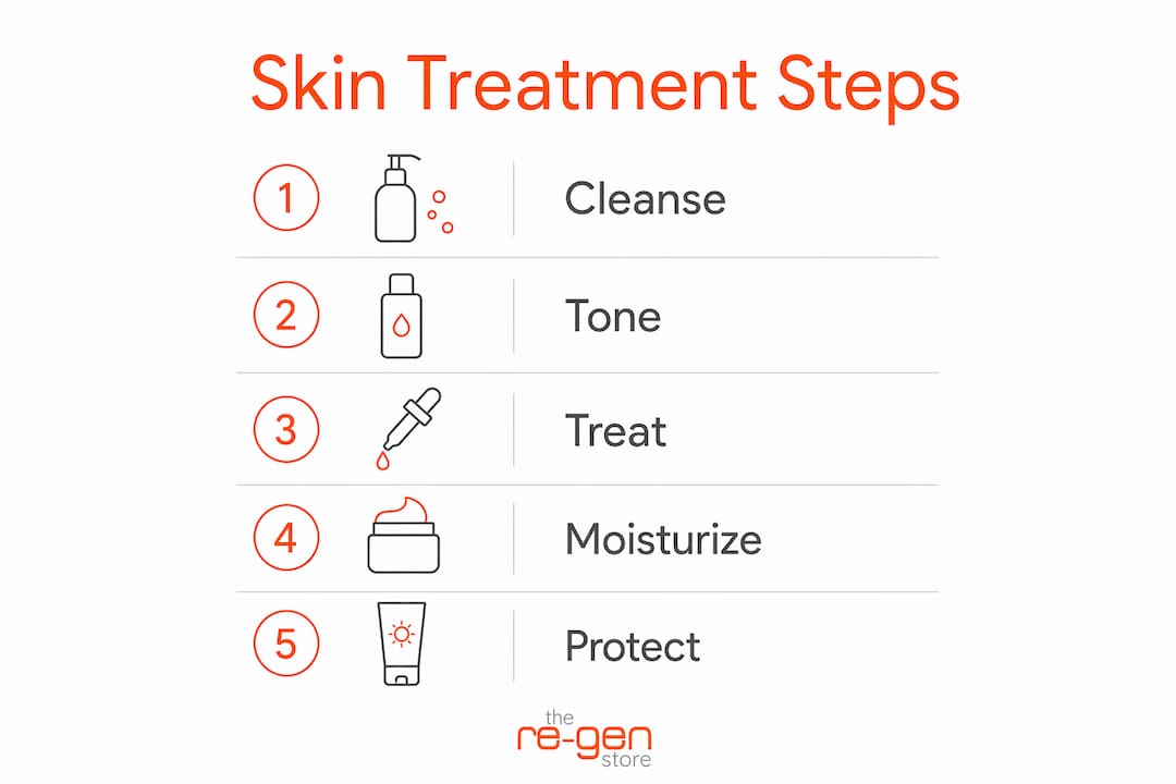 Infographic illustrating five skin treatment steps