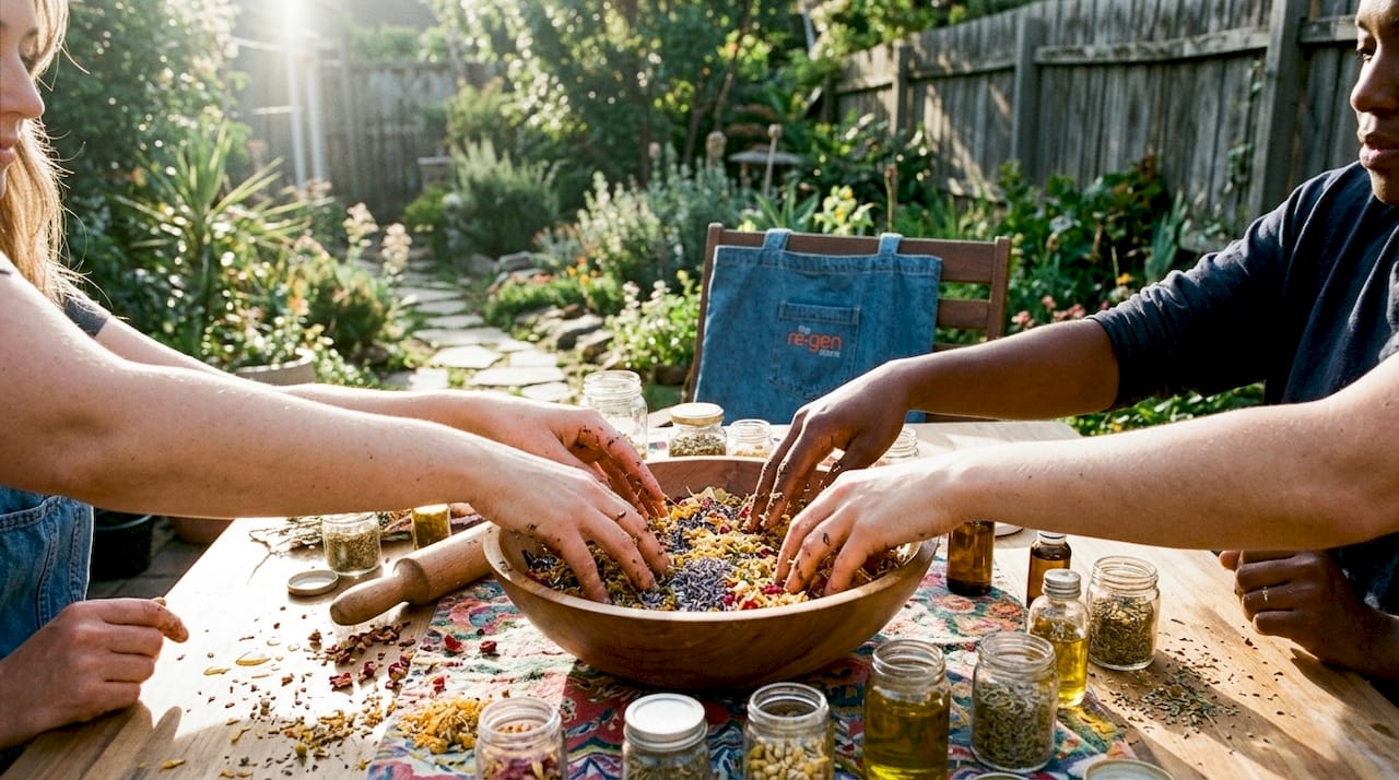 Hands mixing natural skincare ingredients