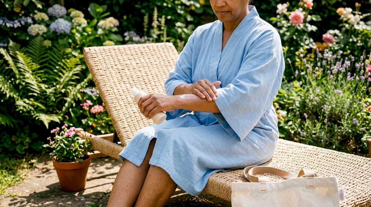 Person applying topical magnesium lotion on arm