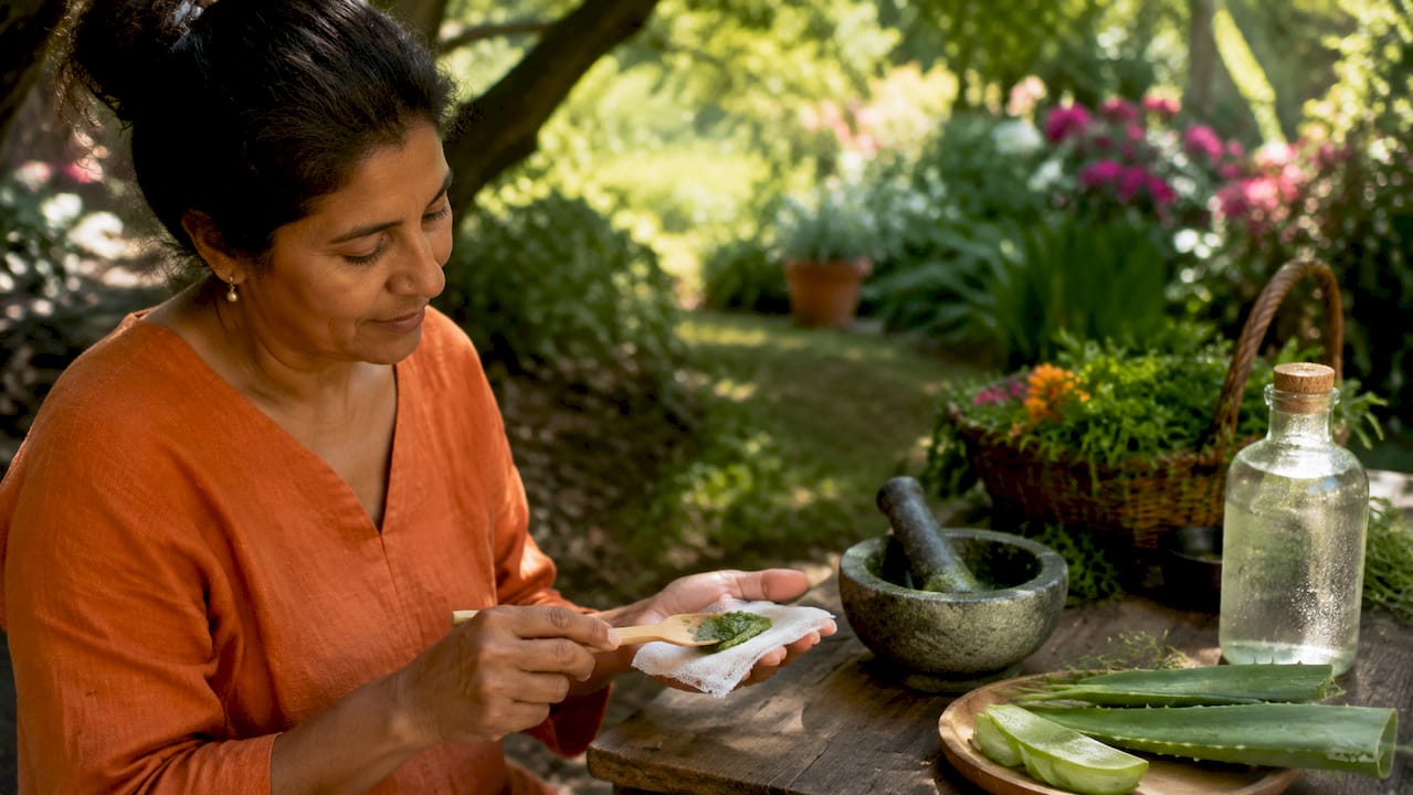 Herbalist preparing herbal burn treatment
