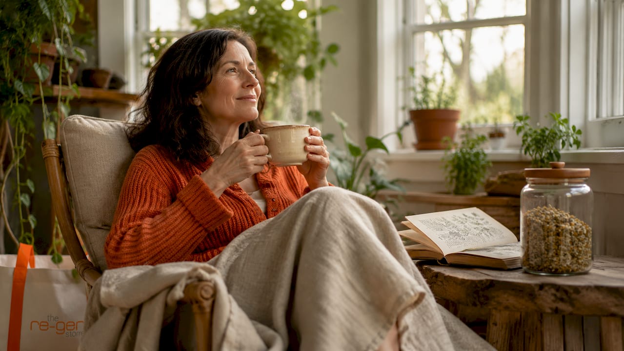 Patient drinking herbal tea in cozy room