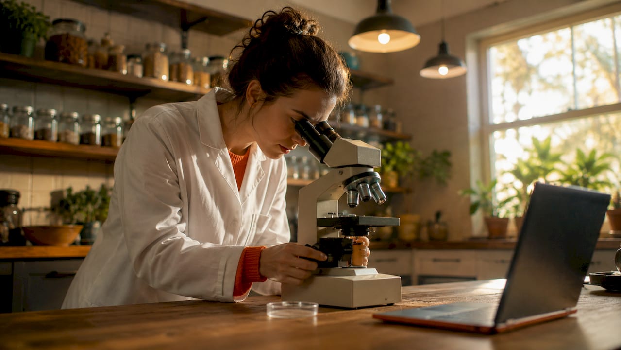 Scientist observing epithelial cells in lab