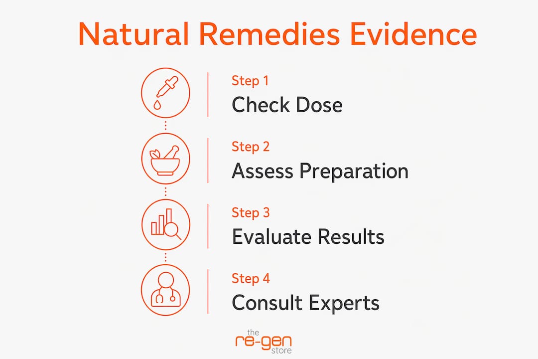 Infographic showing steps for evaluating natural remedies evidence