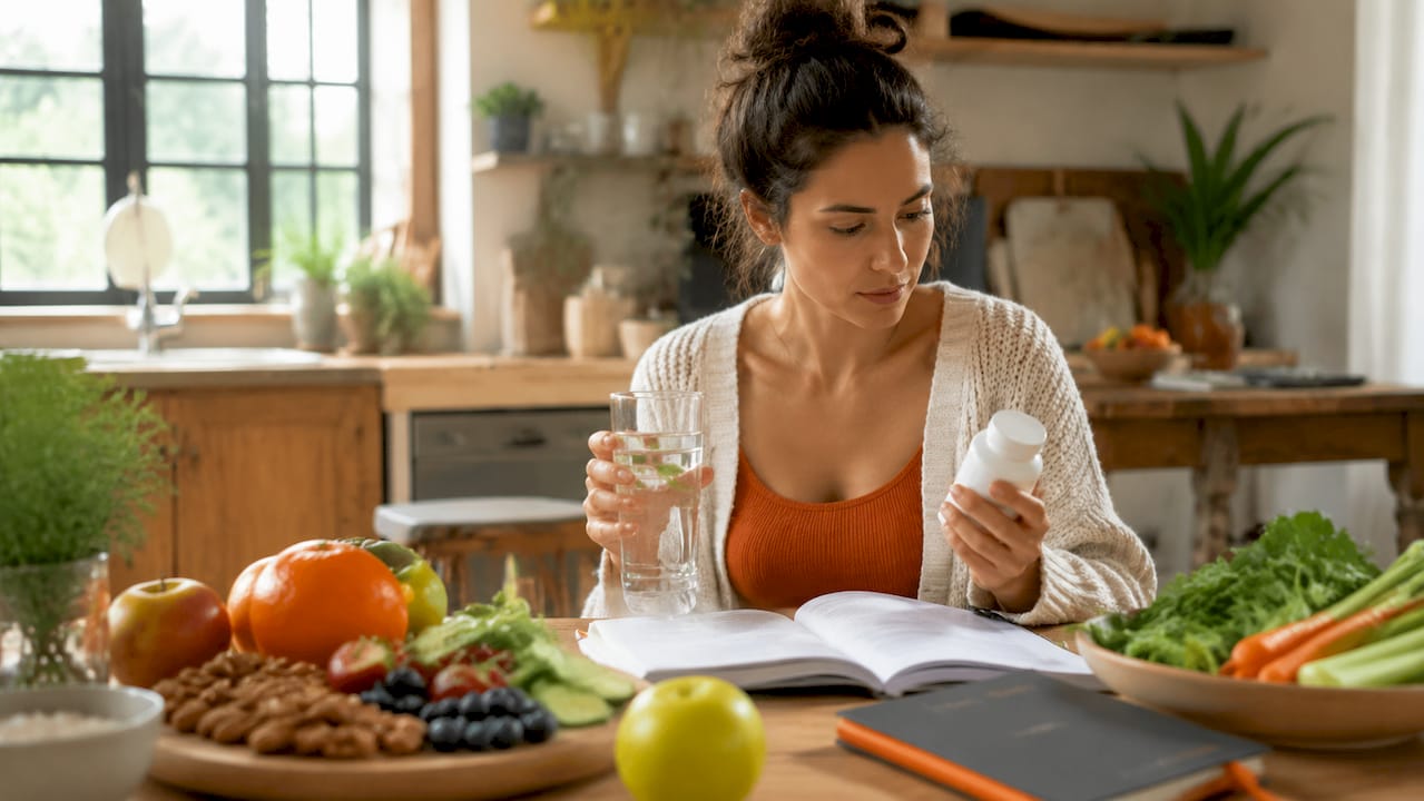 Woman practicing natural post-op recovery at home