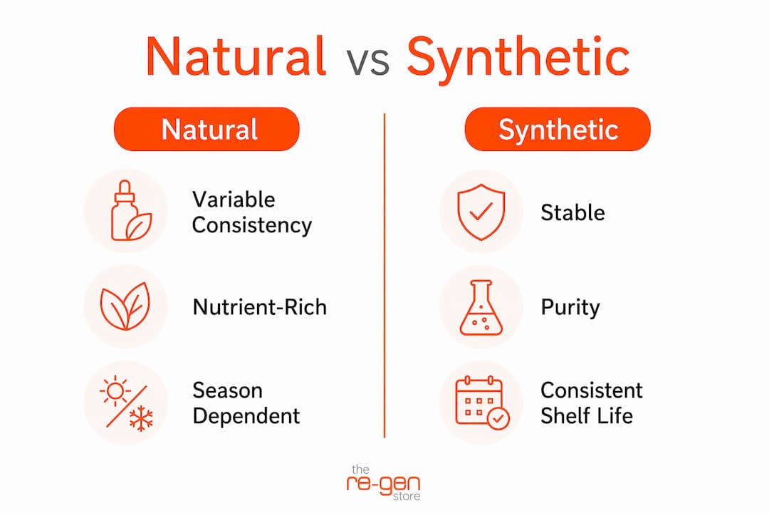 Infographic comparing natural and synthetic skincare ingredients