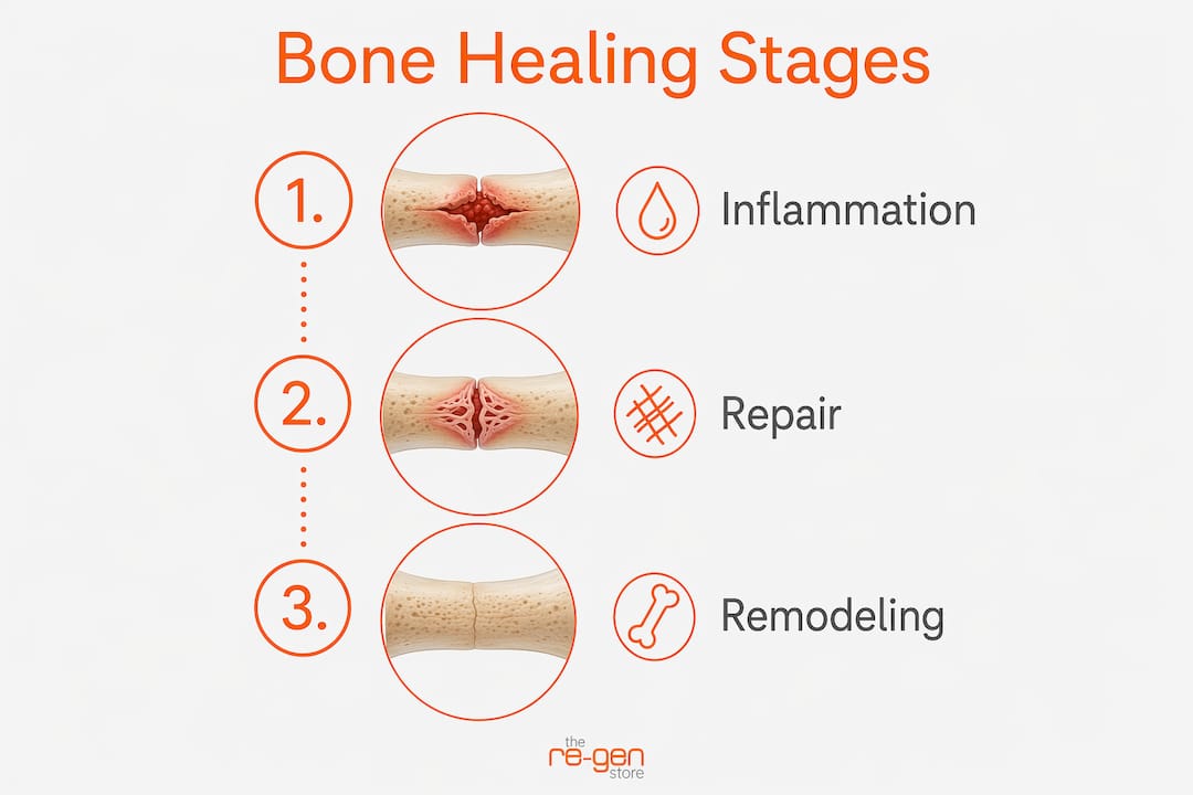 Infographic illustrating bone healing stages