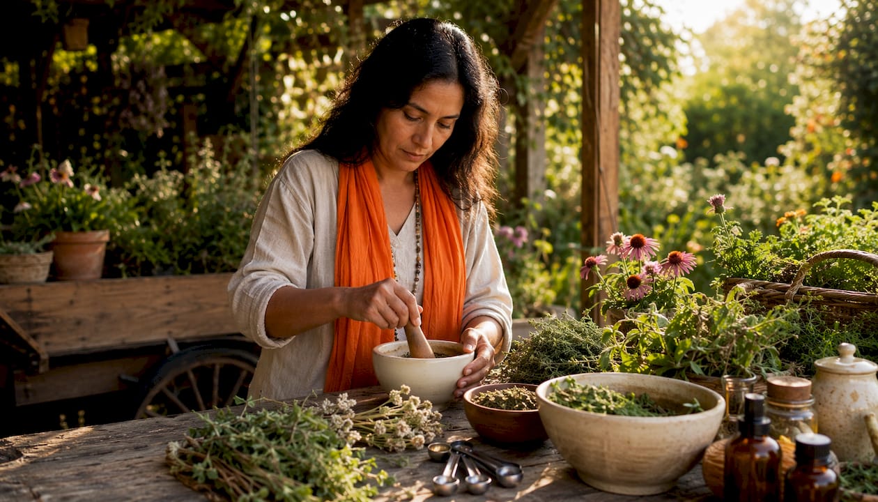 Herbalist preparing natural wound care remedy
