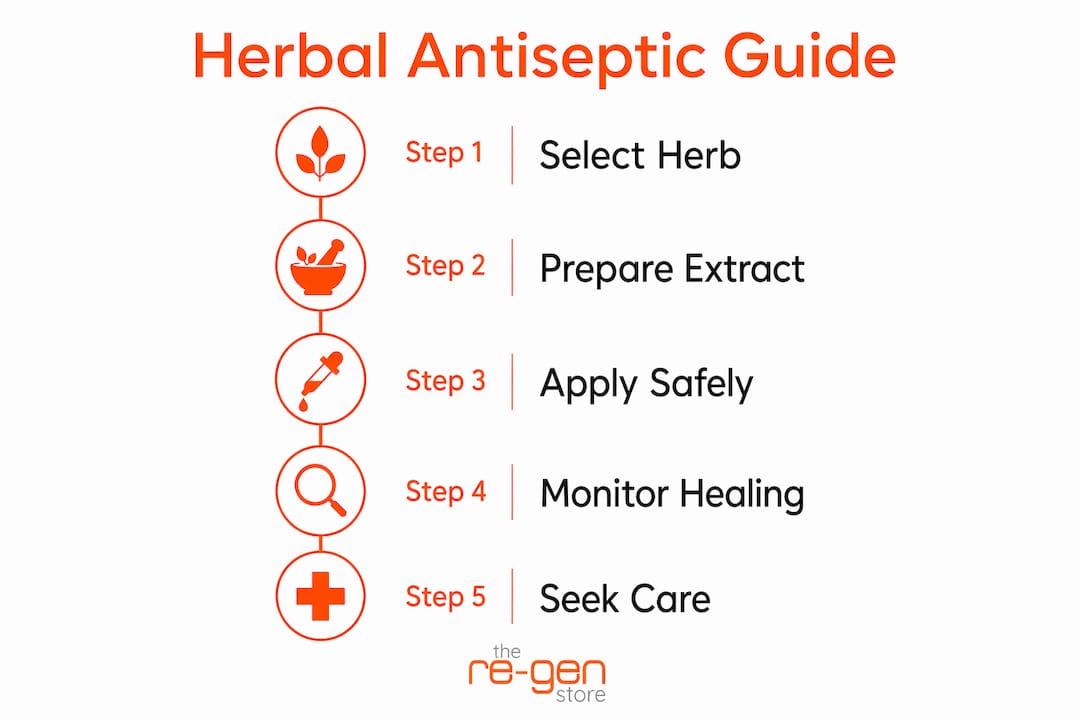 Infographic showing herbal antiseptic usage steps