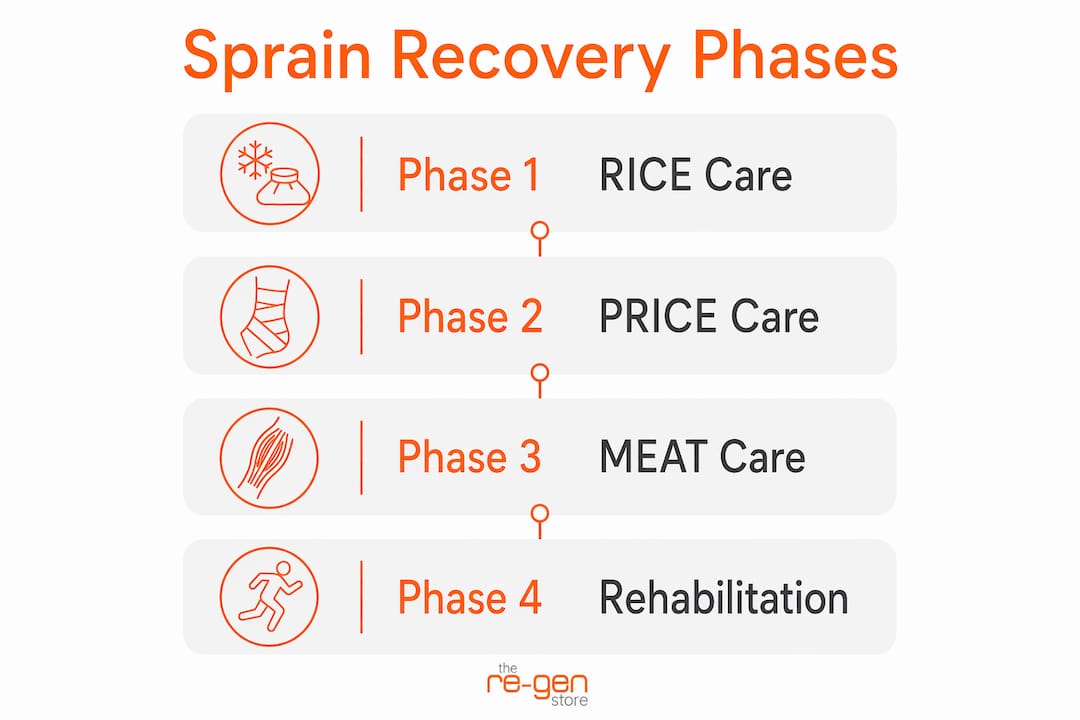 Infographic outlining sprain recovery treatment phases