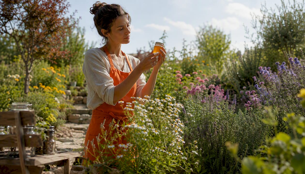 Herbalist examining natural wound healing ointments