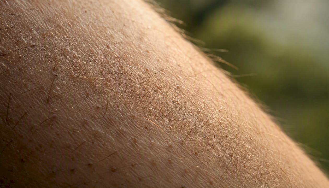 Close-up of human skin hair follicles and pores