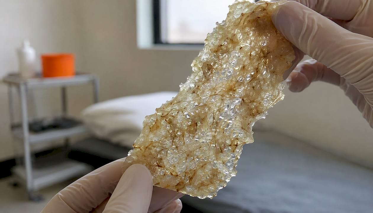 Moist alginate wound dressing texture close-up