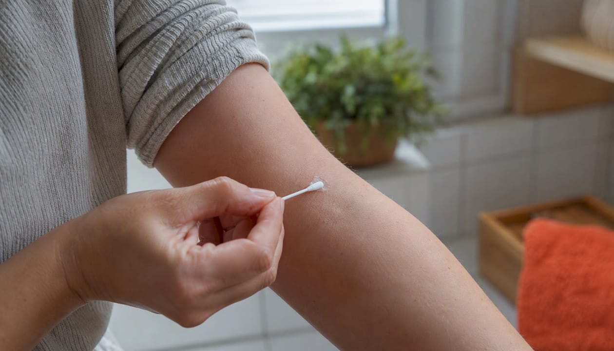 Applying patch test salve on forearm skin