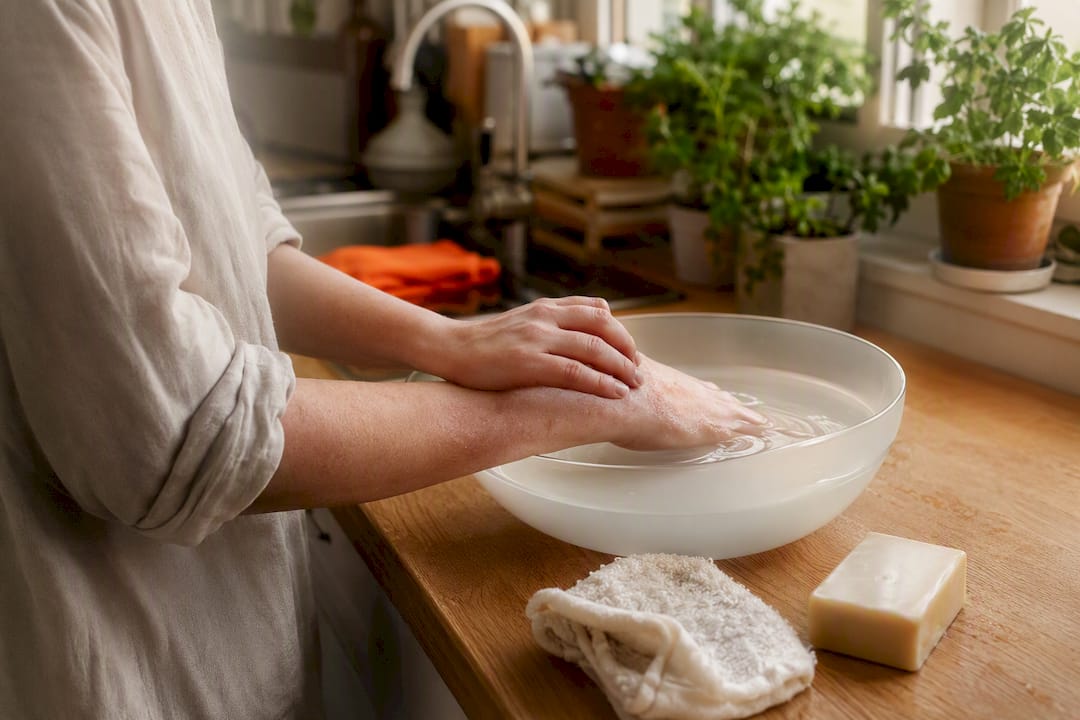 Forearm soaking in warm water after cast