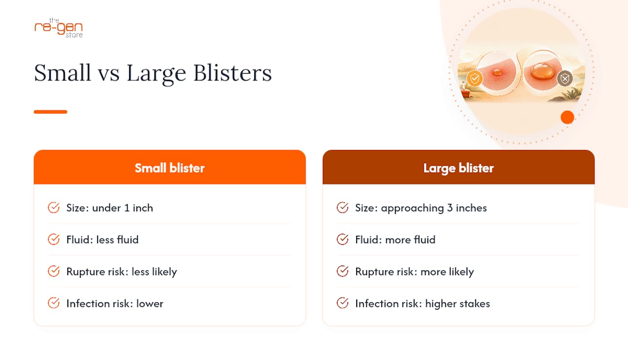 Diagram comparing small and large burn blister care