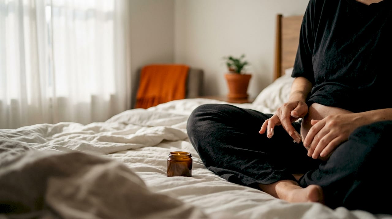 Hands applying calendula ointment on postpartum wound
