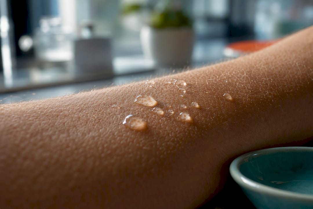Magnesium solution droplets on forearm skin