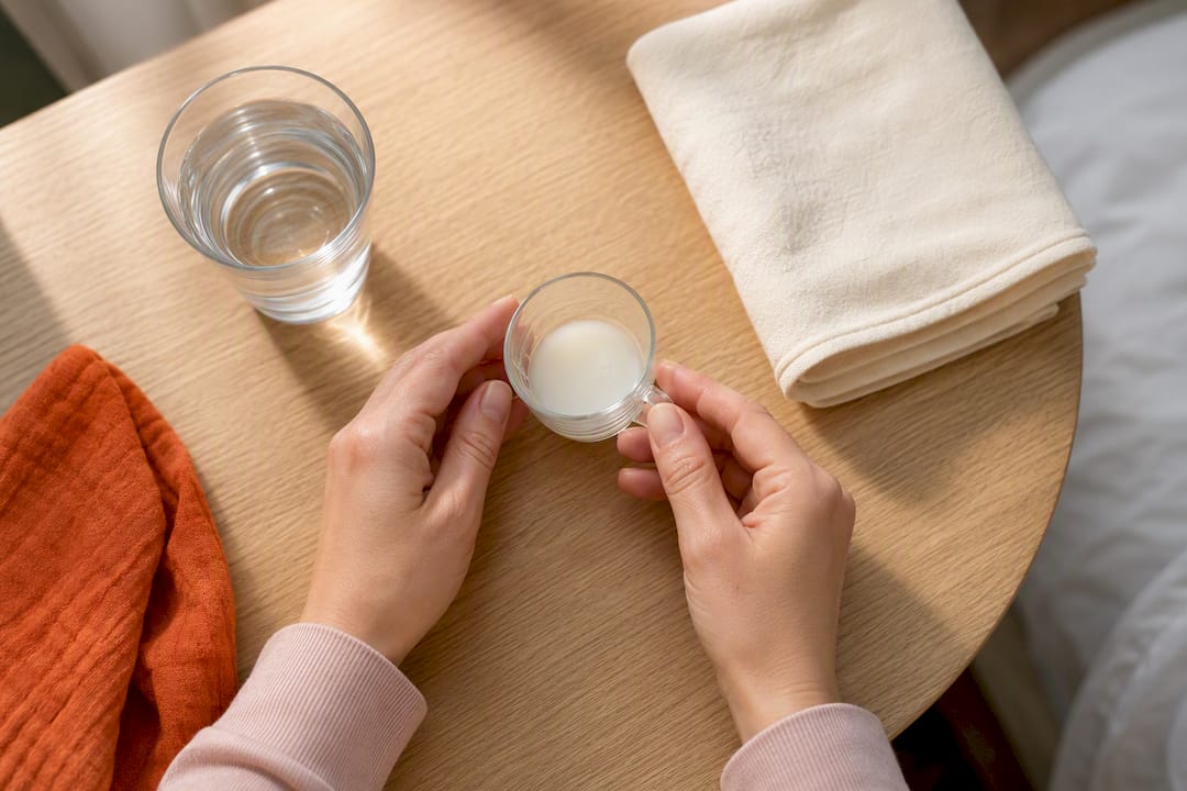 Hands expressing breastmilk into small cup