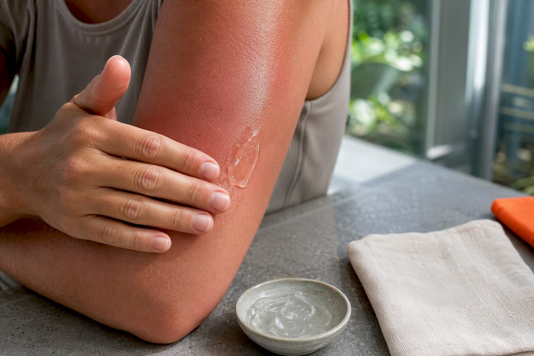 Aloe gel applied to sunburned skin