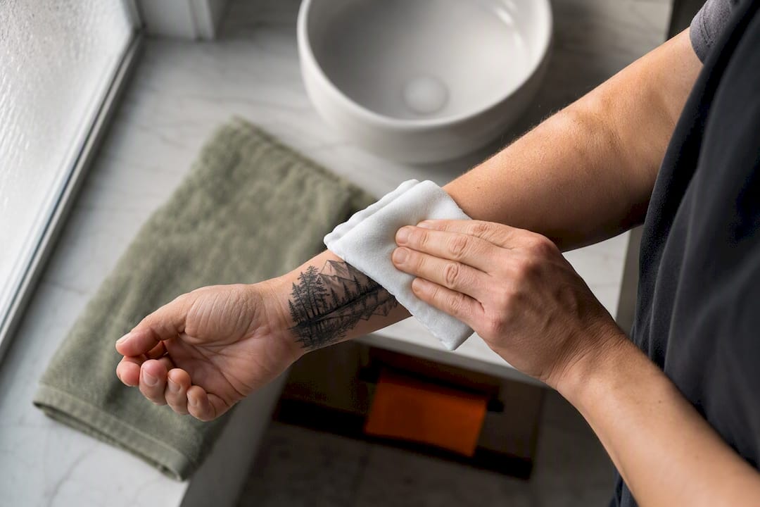 Cold compress pressed against itchy tattoo