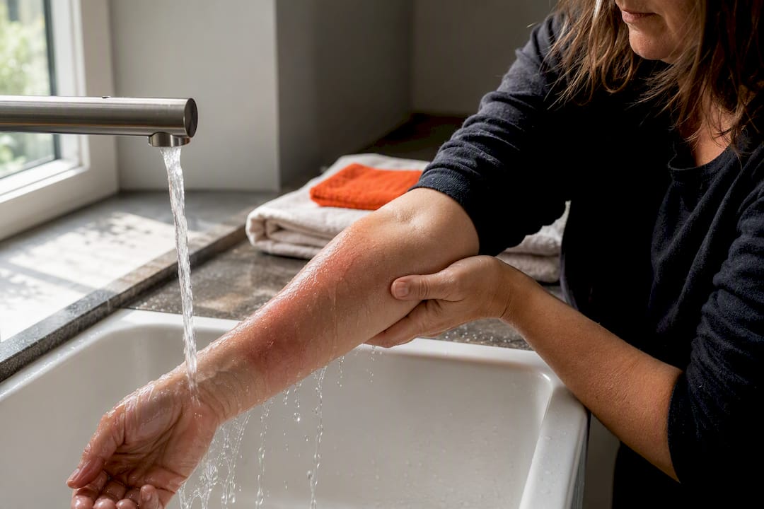 Forearm rinsed under clean running water