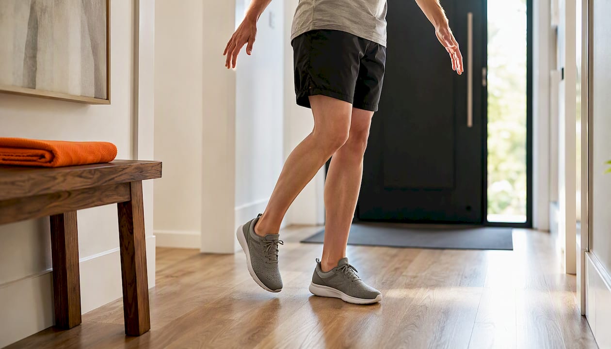 Person testing ankle stability while standing