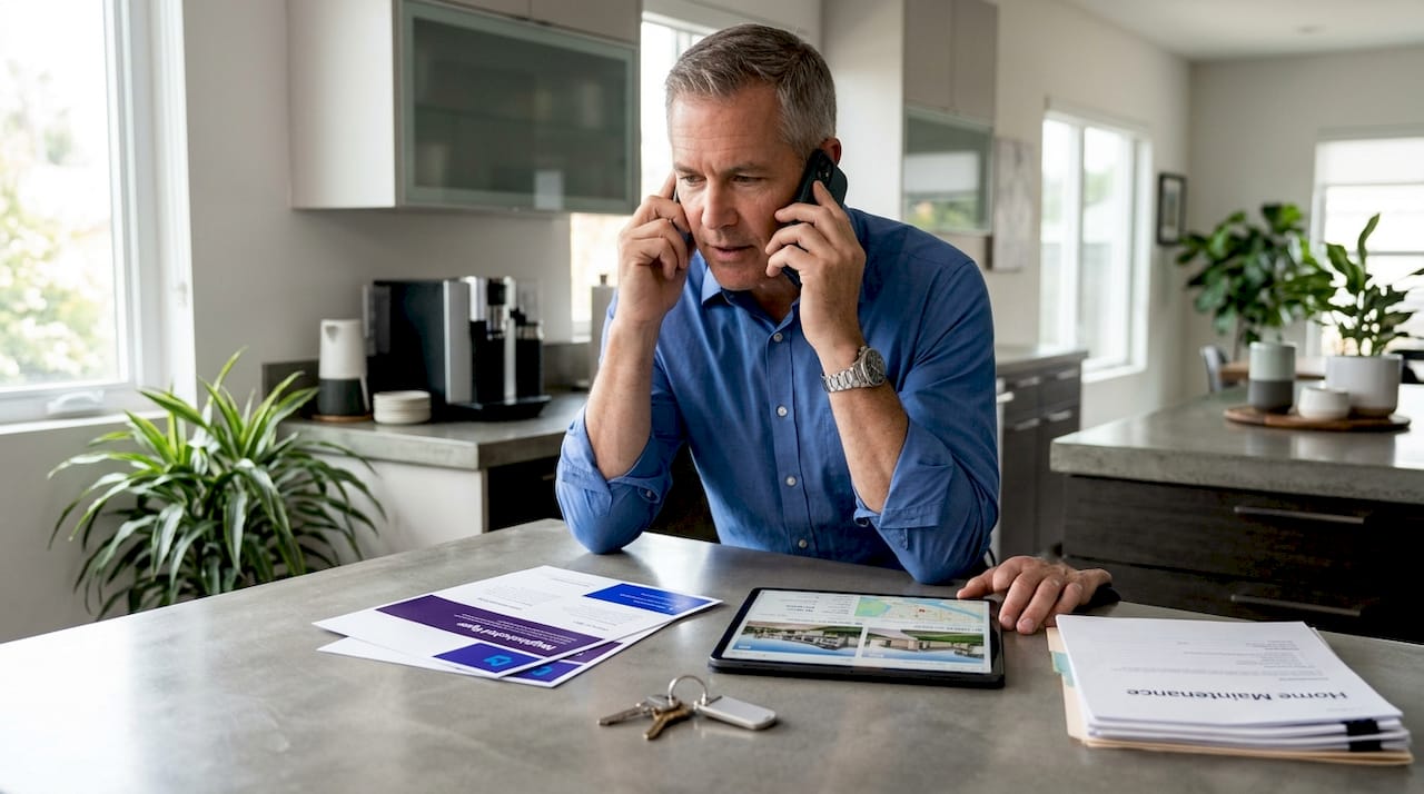 Agent calls client at kitchen table with documents