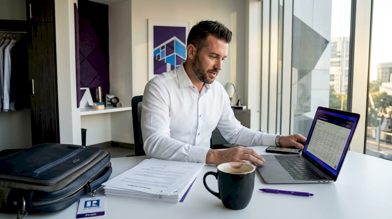Agent negotiating contracts in kitchen workspace