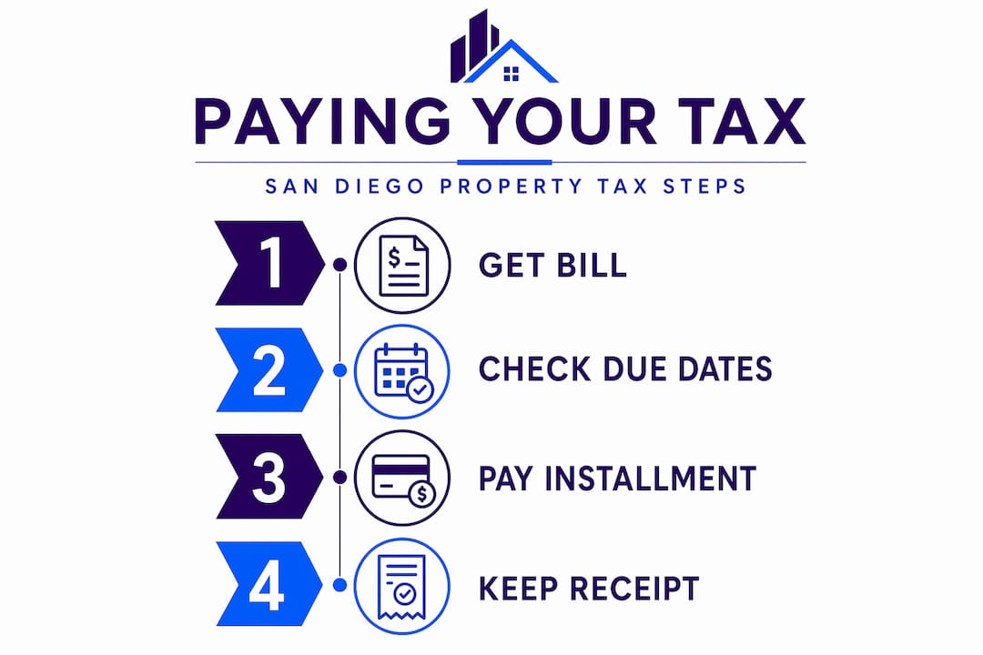 Infographic outlining San Diego property tax payment steps