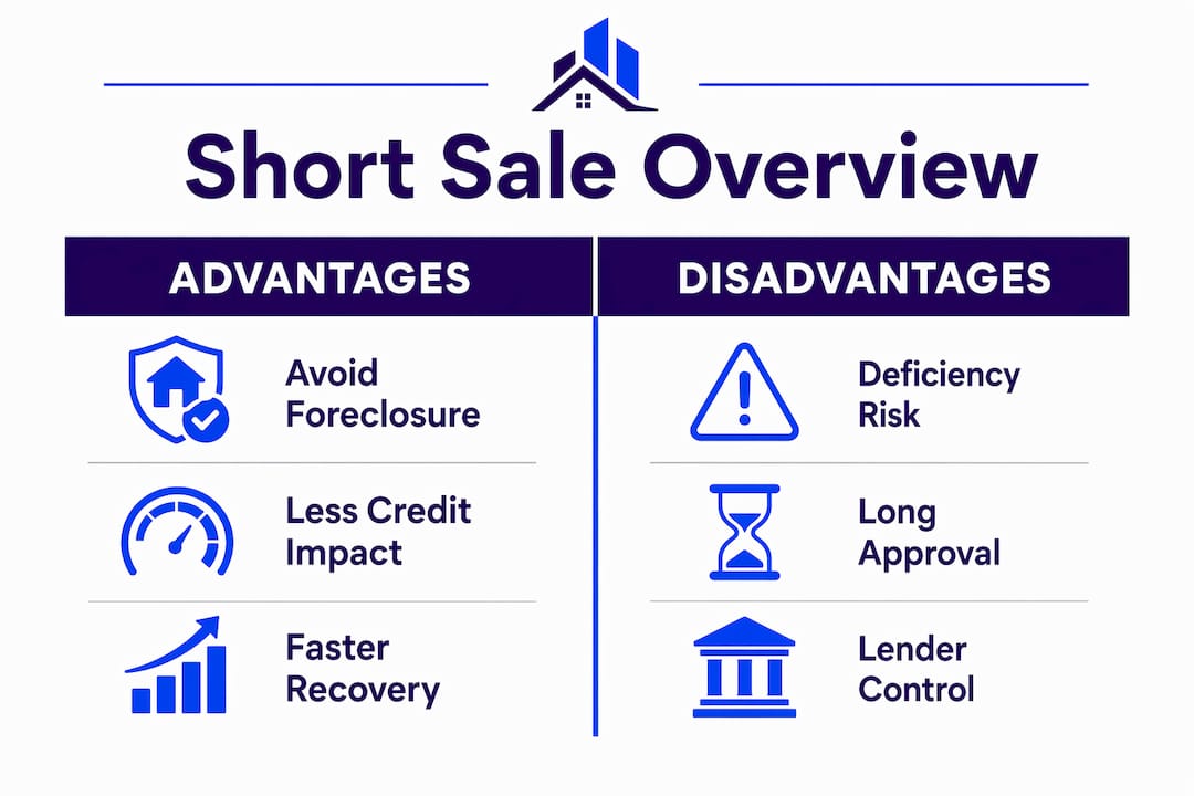 Infographic comparing advantages and disadvantages of short sales