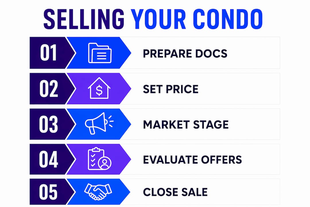 Infographic showing five steps to sell condo in San Diego
