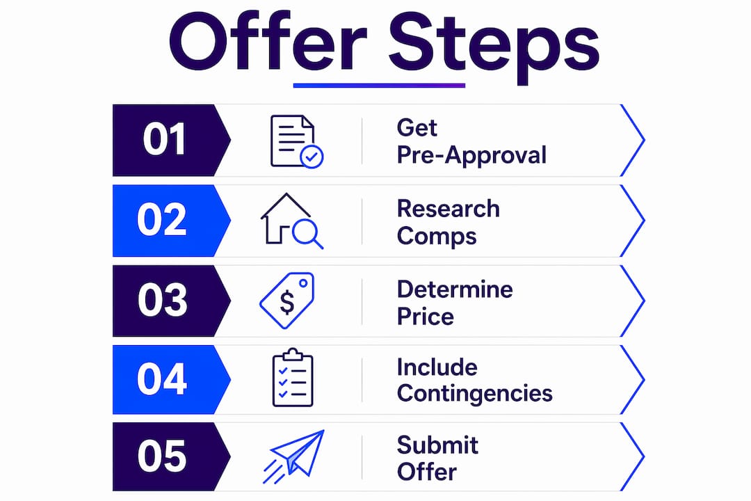 Infographic illustrating steps to make a house offer