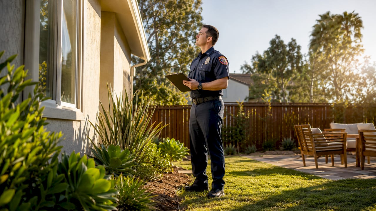 Fire safety officer inspecting residential property