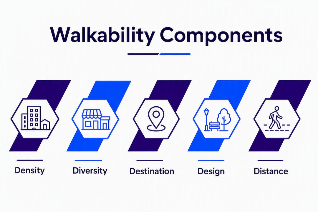 Infographic illustrating core components of walkability