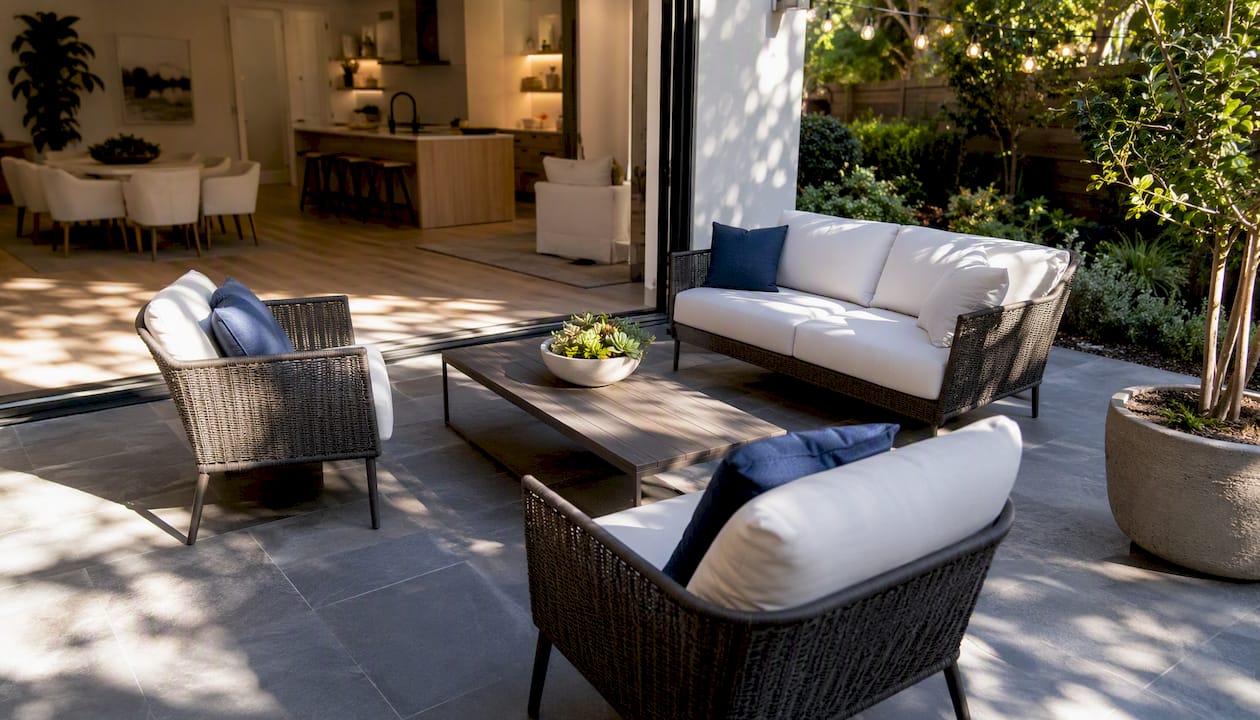 Modern staged patio showing indoor outdoor flow