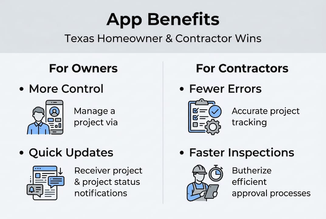 Infographic showing mobile app benefits for Texas projects