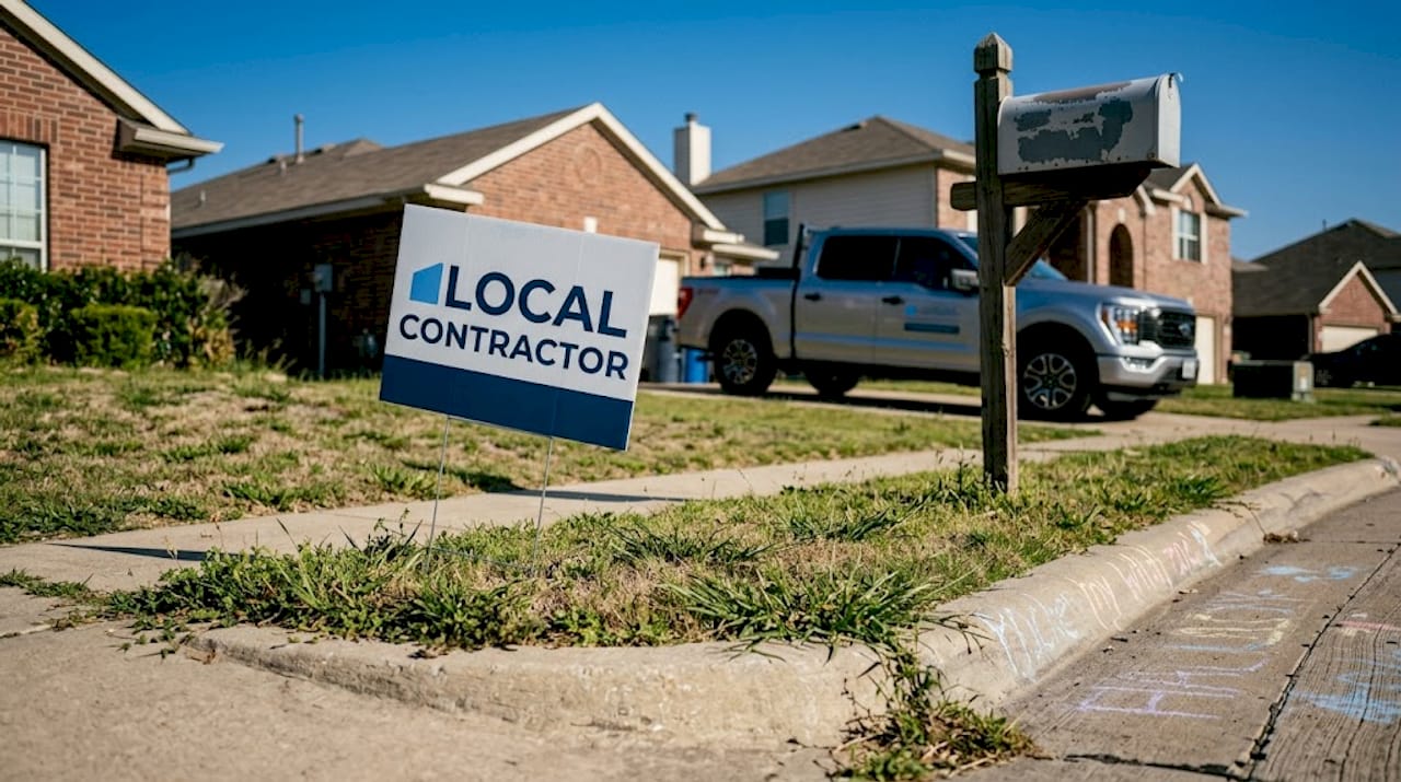 Local contractor yard sign in Texas suburb